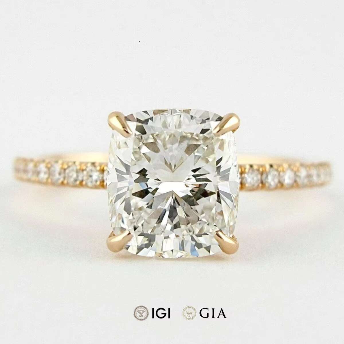 Gia Igi Certified Lab-grown Diamond Wedding Rings Cushion Cut 18k 14k Pure Gold Engagement Synthetic Diamond Ring