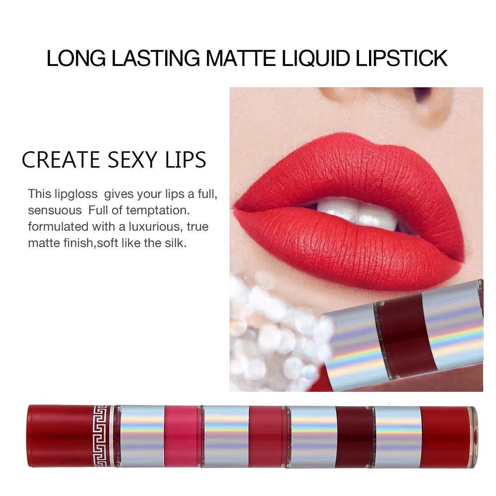 4 In1 Matte Lipstick Kit Combo Strip Velvet Sexy Red Tint Non-stick Cup Gloss Lip Oil Makeup Lips Cosmetic Set Wholesale happy
