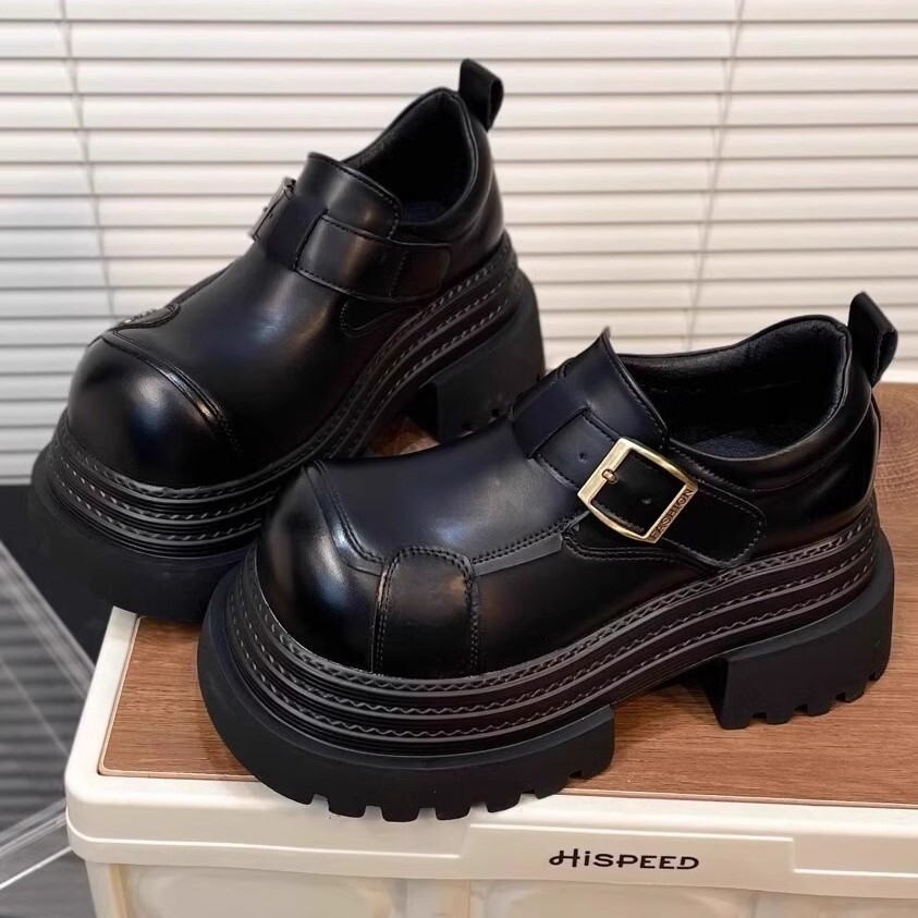 Ddmysports Spring And Autumn Thick Soled Loafers For Women New Versatile College Style Chunky Heel Height Increasing JK Casual Shoes Outdoor Shoes