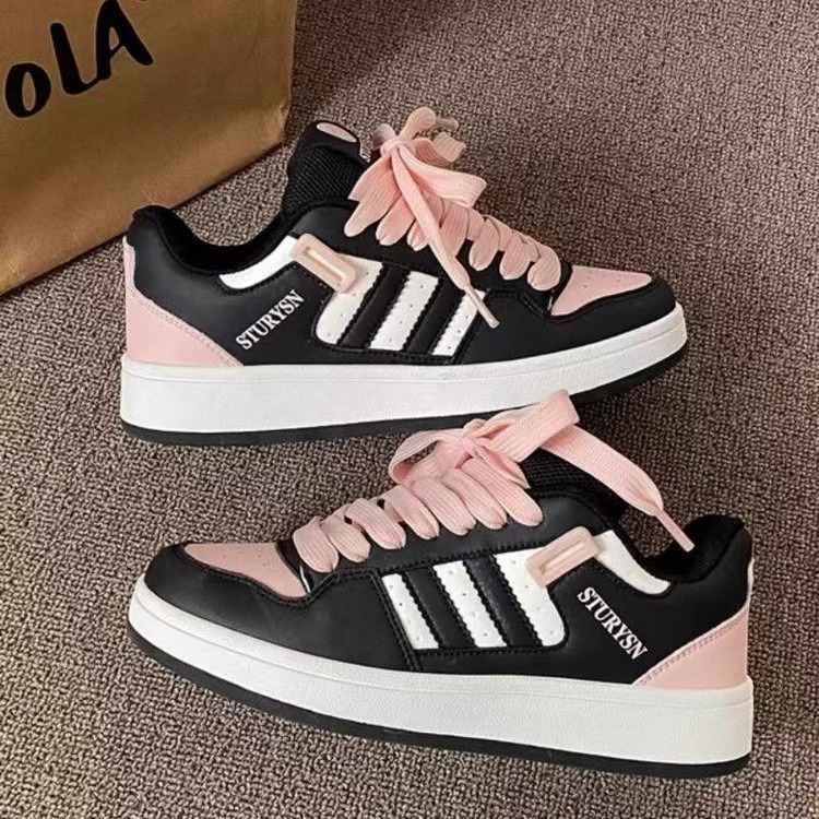 Ddmysports New Black Pink Thick Soled Bread Shoes Women Ins Style Spring Lightweight Casual Versatile Sneakers For Students Outdoor Shoes
