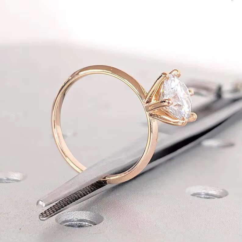 FOXI 6 Prong Round 14k Solid Rose Gold Engagement Ring 1.5 CT Moissanite Engagement Ring Solitaire Moissanite Diamond Ring