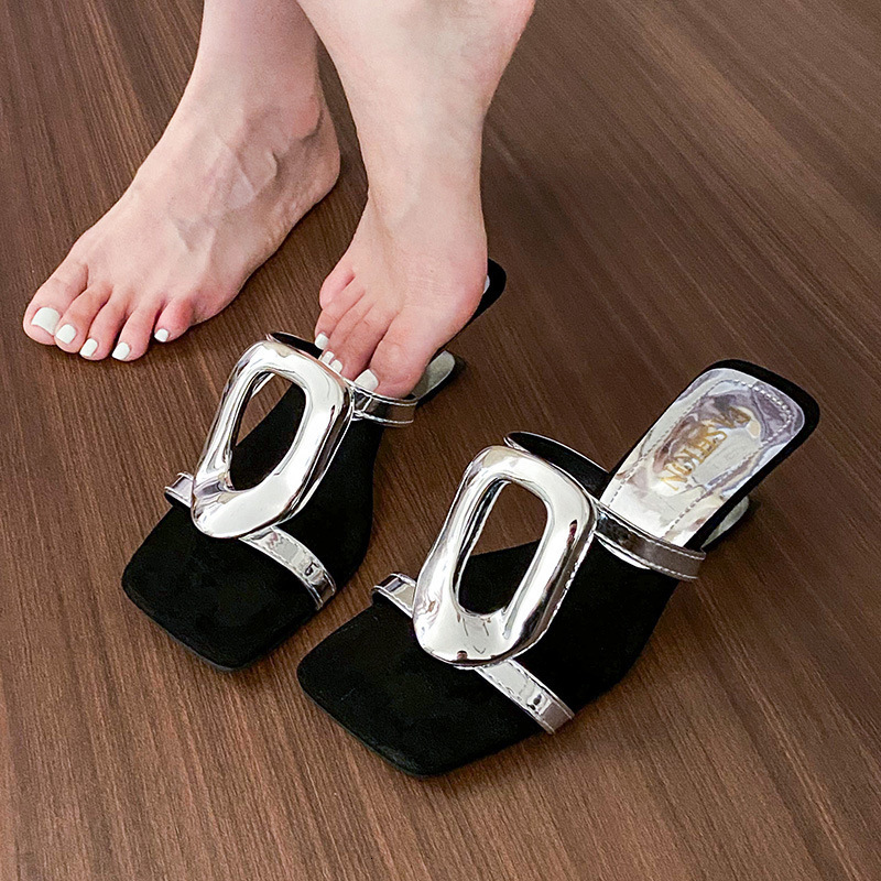 Ddmyoutdoor Ddmyoutdoor French Style Metal Buckle Post For Women Summer Outdoor Flat Casual Toe Clip Niche High Heel Sandals Shoes Outdoor Shoes