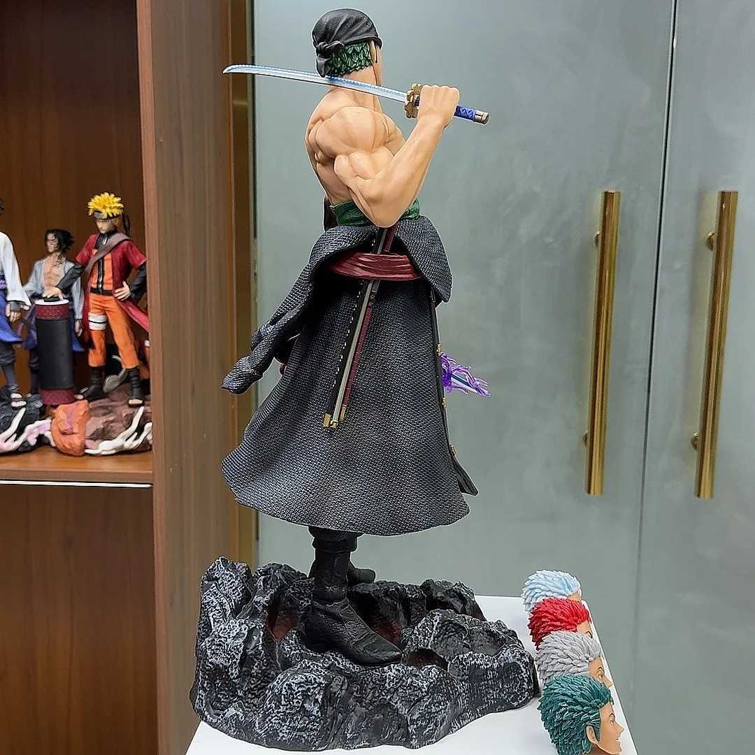 50cm One Piece Anime Carrying Knife Roronoa Zoro 5 Interchangeable Heads Collectible Statue Model Figure Ornament Adult Gifts XJ250614