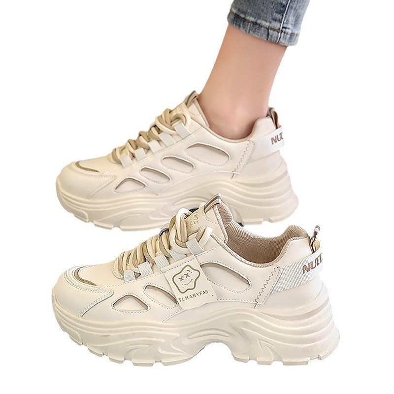 Ddmysports Women S Cushioning Sneakers Summer Leather Breathable Casual Thick Sole Slimming Small Size Dad Shoes Outdoor Shoes