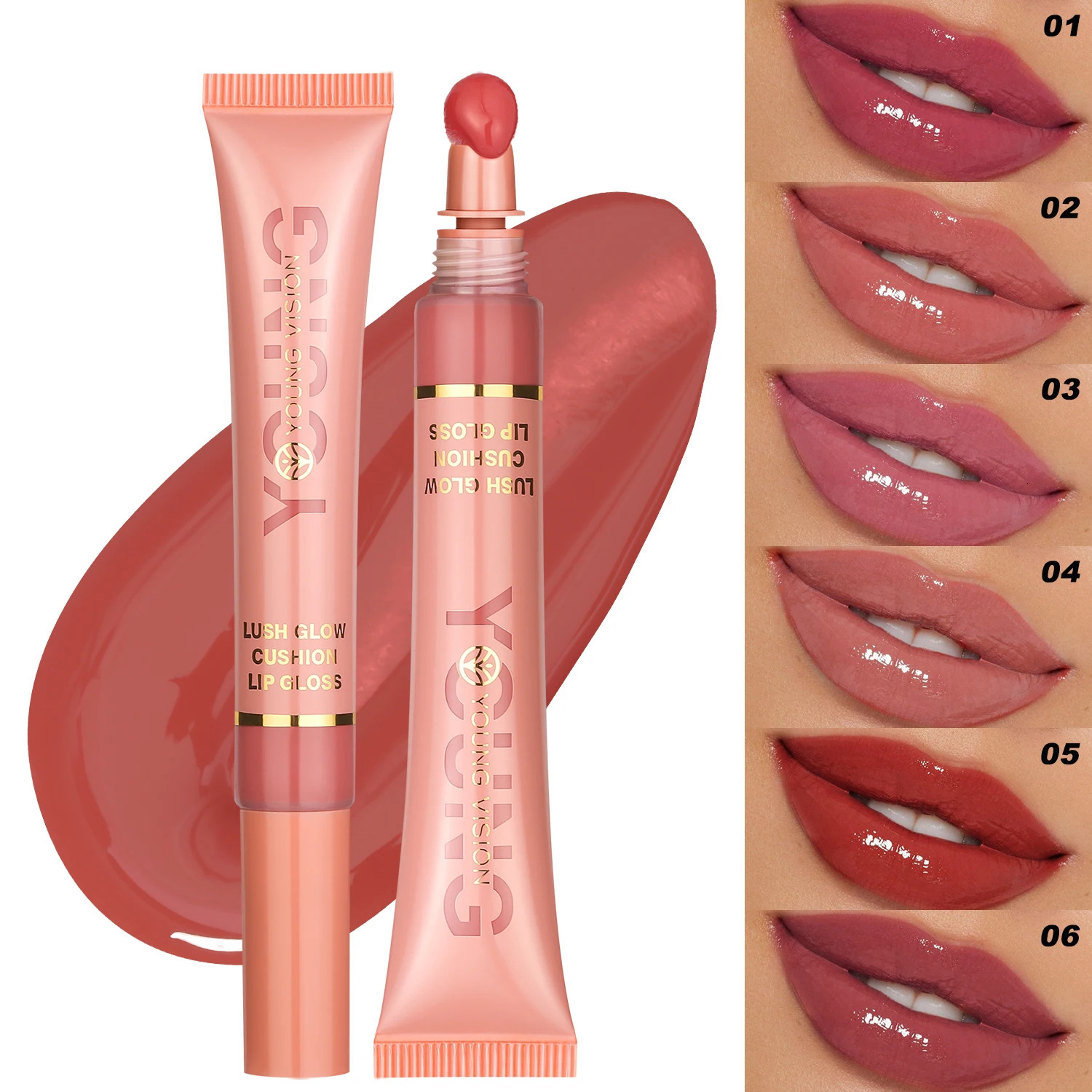 YOUNG VISION 6 color Liquid Water Lip Color Plush Brush Head Squeezing Lip Color Lip Glaze 250614