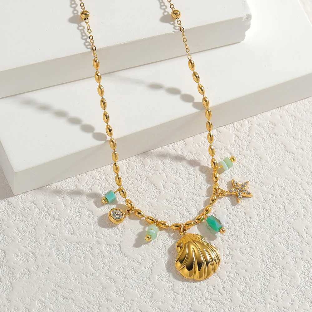 Seakissky Fashion Ocean Style Multi-Pendant Shell Necklace Womens Personality Charm Stainless Steel Gold Plated Jewelry Gifts Z250614