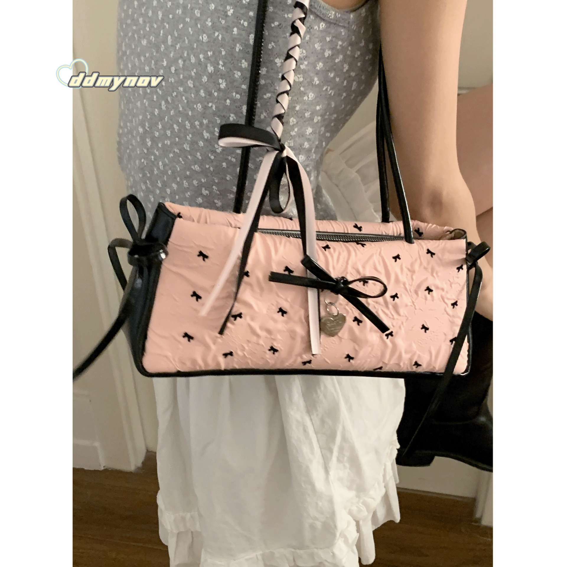 Niche High-End Underarm Commuter for Women 2025 New Style Girly Fashion Handbag with Bowknot Shoulder Bag ddmynov