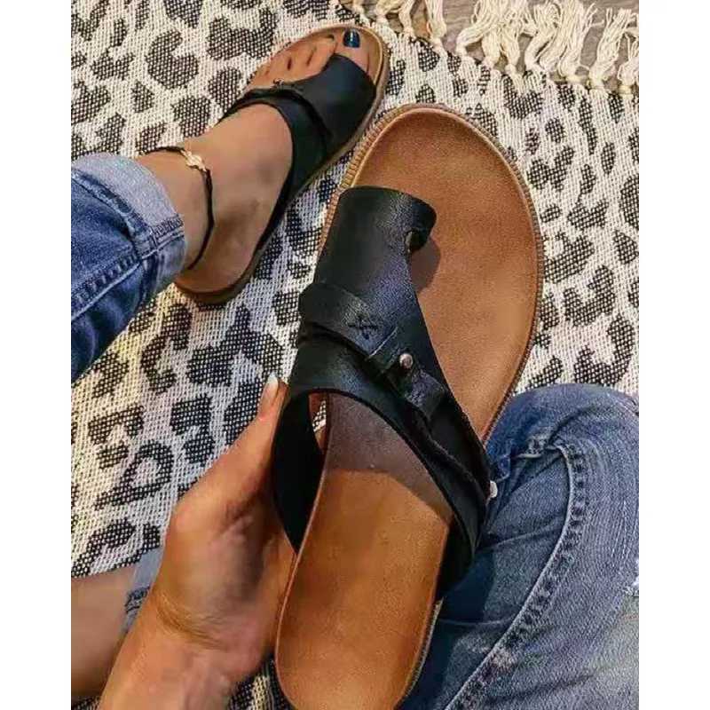 2024 Sandals for Women Orthopedic Bunion Corrector Slippers Leather Ring Toe Sandal Comfy Platform Flat Lady Shoes Plus Sizes 43 Z250614