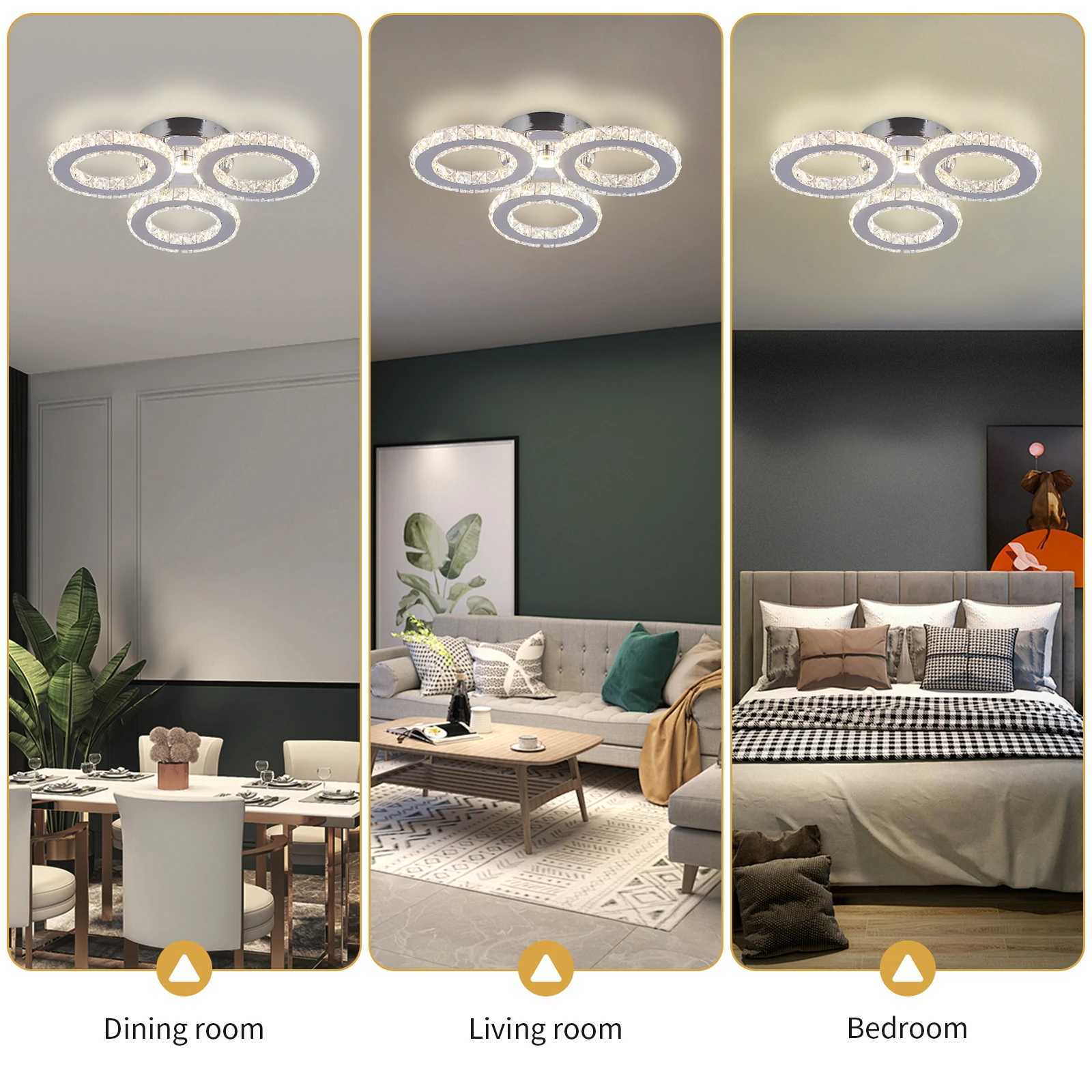 3-Circle Crystal Ceiling Light with Stepless Dimming US Plug Modern Dimmable Fixture for Living Room Bedroom Decor Lighting XJ2500613