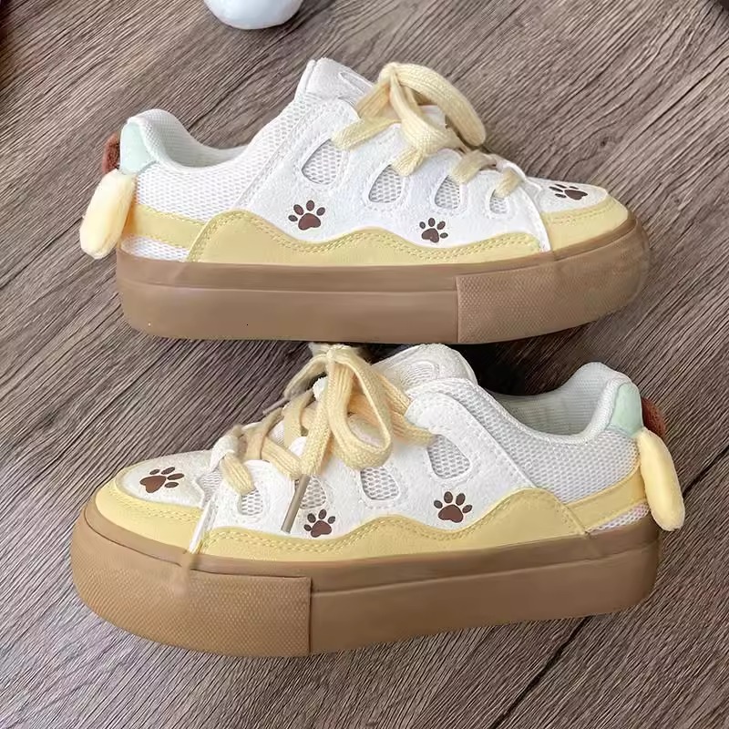 Ddmysports Milky Yellow Niche Design Bread For Women Autumn Winter Thick Sole Student Versatile Skate Cute Pudding Dog Shoes Outdoor Shoes