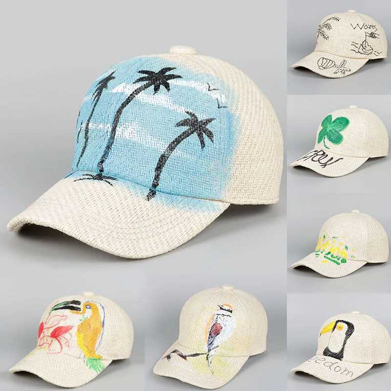 Straw Baseball Cap Men Women Summer Sun Hat New 2025 Coconut Tree Letter Print Beach Sun Protection Visors Snapback Mens caps W250614