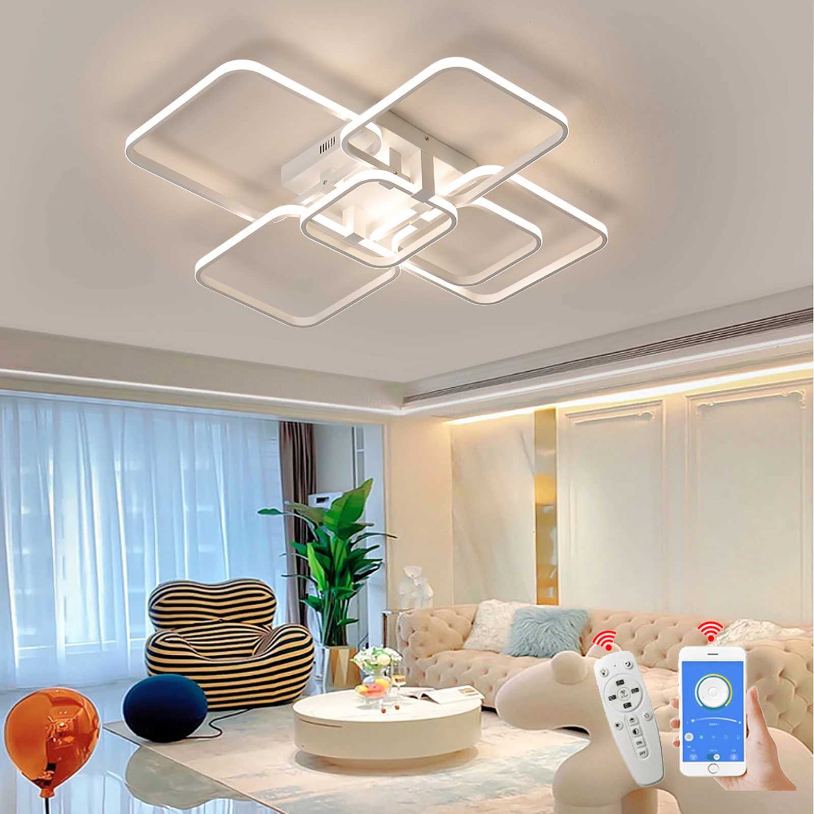 Modern Dimmable LED Ceiling Light Black White LED Chandelier 3-6 Heads Living/Bedroom/Kitchen Ceiling Lamp W/Remote Control XJ2500613