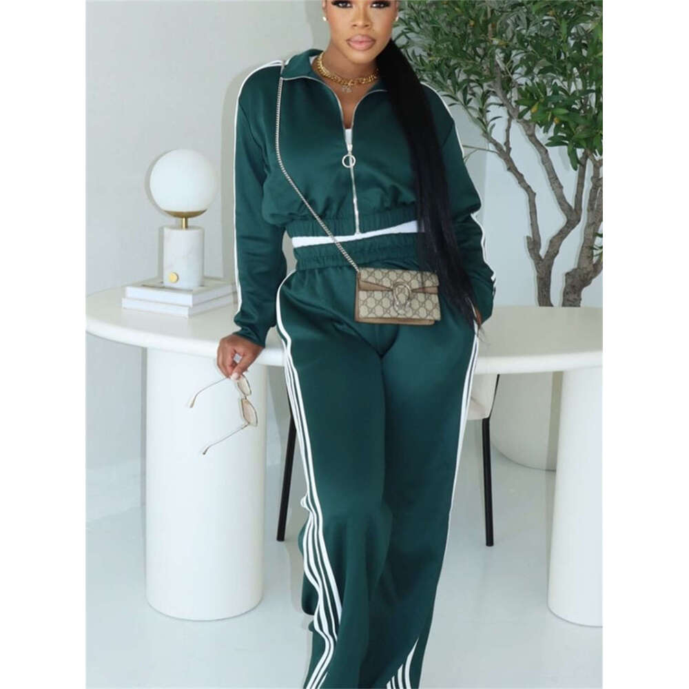 Autumn New Fashion Loose Casual Sports Style Solid Color Long Sleeve Top Jacket And Pants Set For Women B5