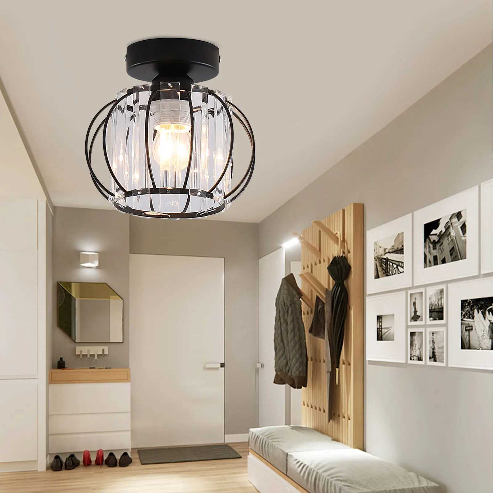 Black Modern Crystal Chandeliers Ceiling Light Flush Mount Ceilings Lamp E26 Fixtures for Bedroom Hallway Office XJ2500613