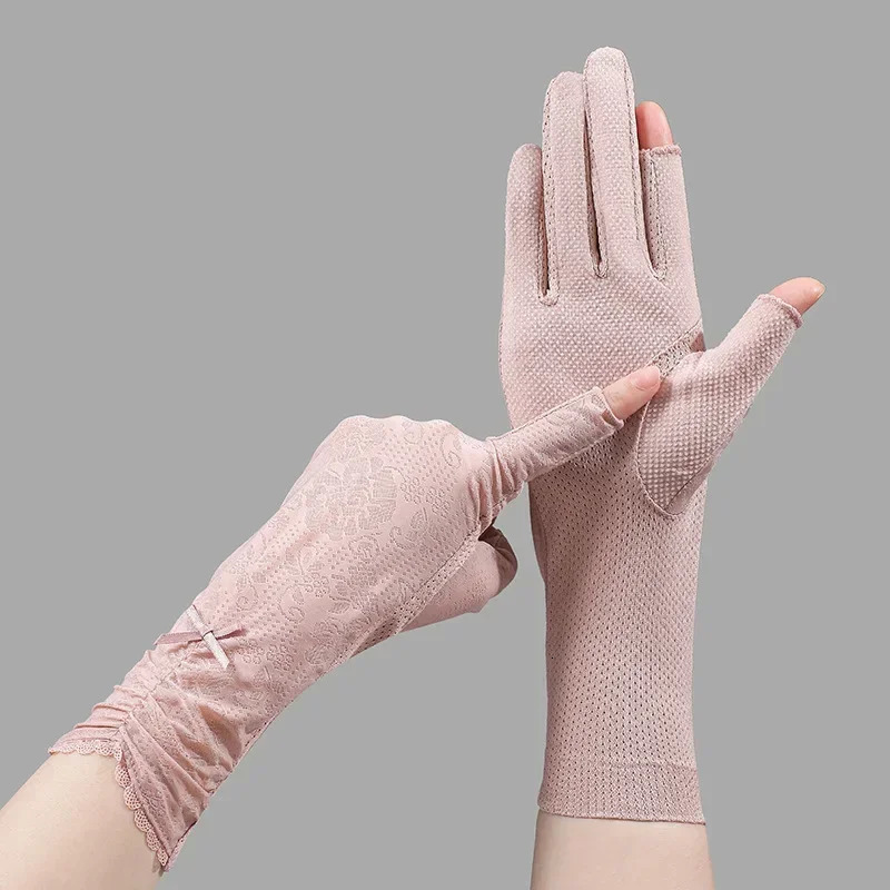 Ice Half Finger Spring Summer Thin Long Lace Outdoor Riding Driving Womens Sunscreen Gloves Fingerless Gloves Black Gloves 250610