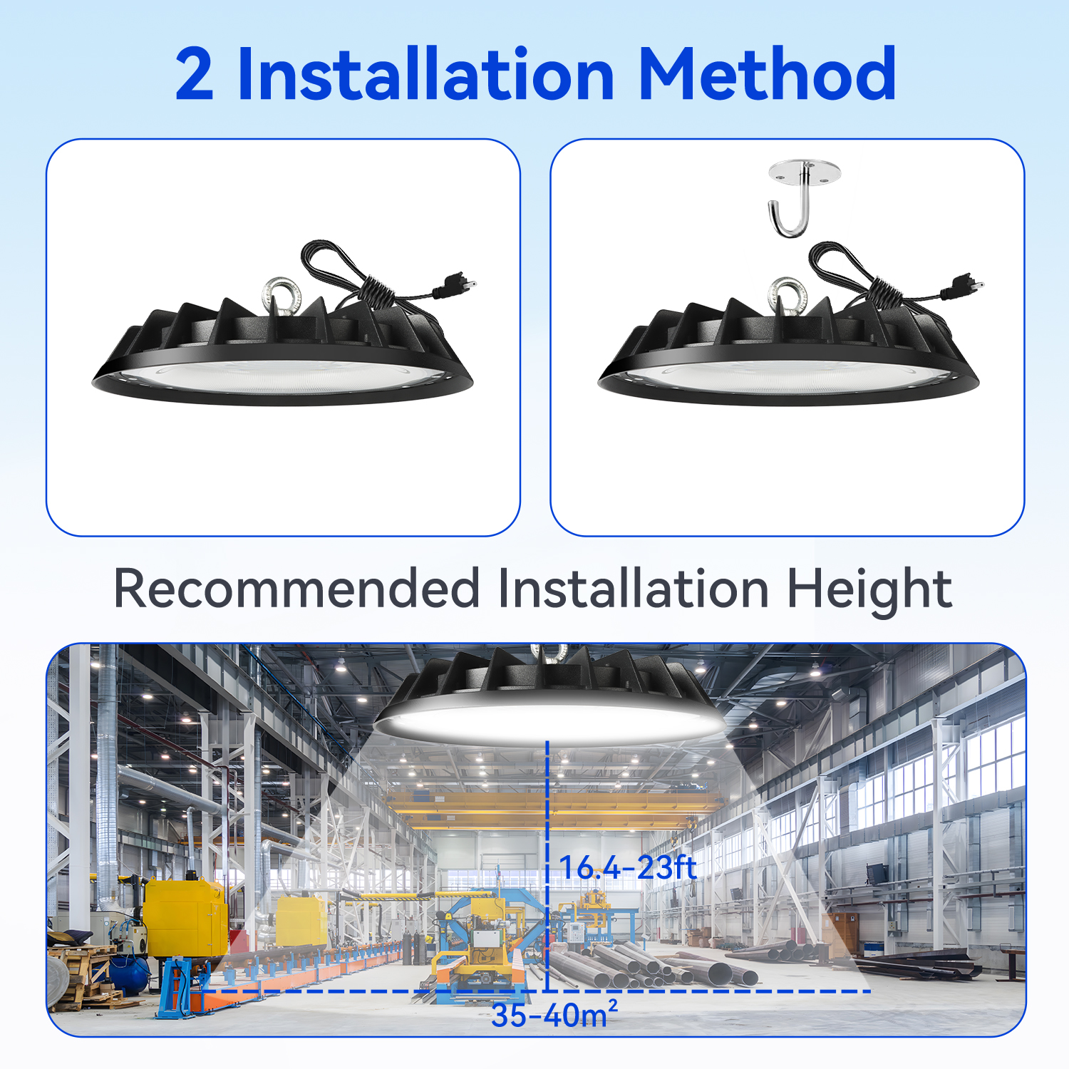UFO LED High Bay Light 200W, 300W 500W HighBay LED Lights, 4' Cable with Plug, Hanging Hook, LED Shop Light for Factory Barn Warehouse, 8 Pack