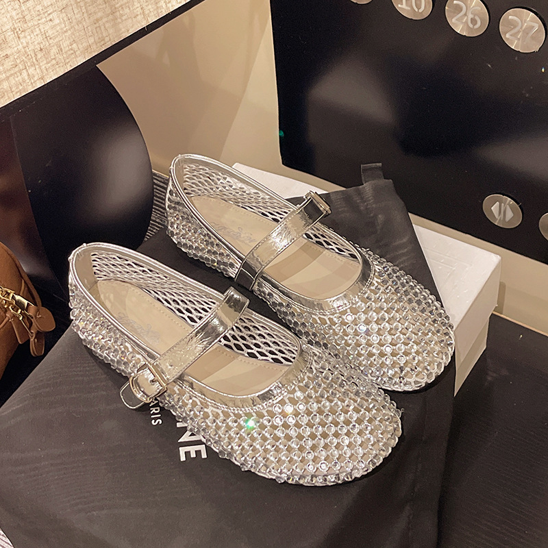 Ddmyoutdoor Ddmyoutdoor New Style Sparkling Diamond One Strap Flat Mary Jane Fashion Mesh Breathable Women S Ballet Shoes Outdoor Outdoor Shoes