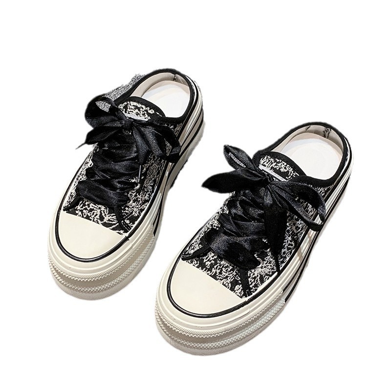 Ddmysports High End Closed Toe Slippers For Women Outdoor Wear Summer New Style Chinese Embroidered Thick Soled Backless Canvas Shoes Outdoor Shoes