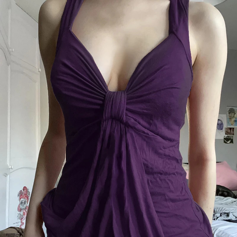 HEYounGIRL Women Fold Bow n Purple Tank Top Y2K Chic Sleeveless Vneck Crop Vintage Stylish Sexy Vest Street Outfits 250614