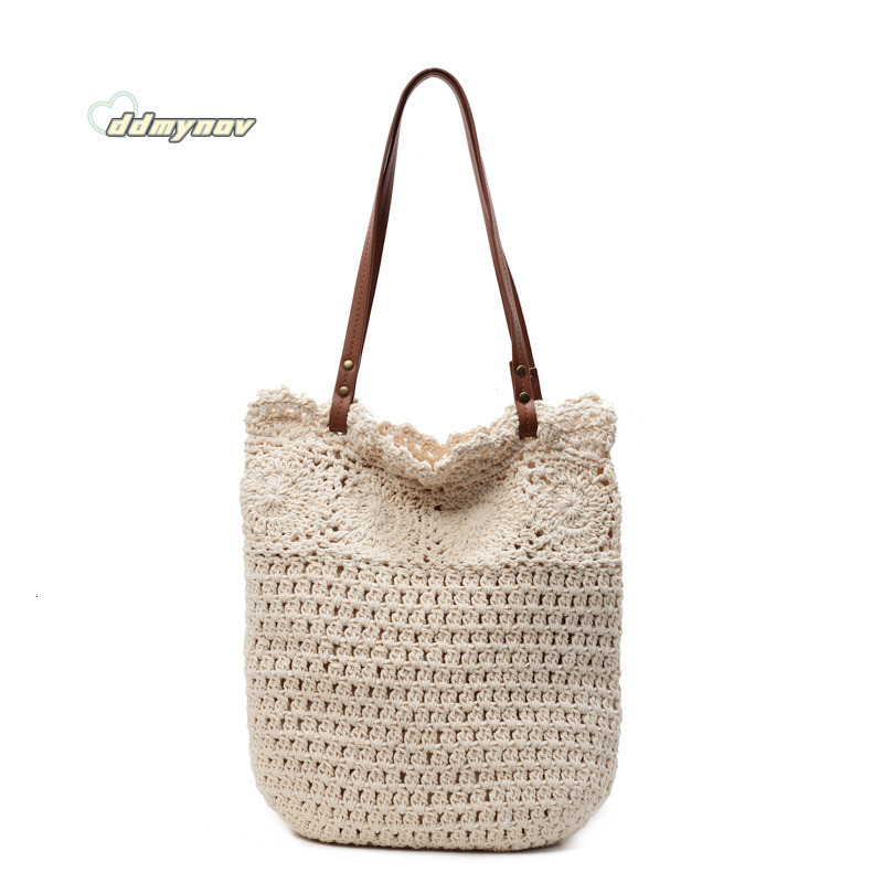 2025 New Beach Vacation Tote Single Shoulder Handbag Large Capacity Woven Straw Knitted Women's Bag ddmynov