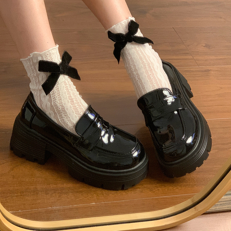 Ddmysports Platform Thick Sole Loafers For Women Spring And Autumn New French Chunky Heel Single British Style Versatile Leather Shoes Outdoor Shoes