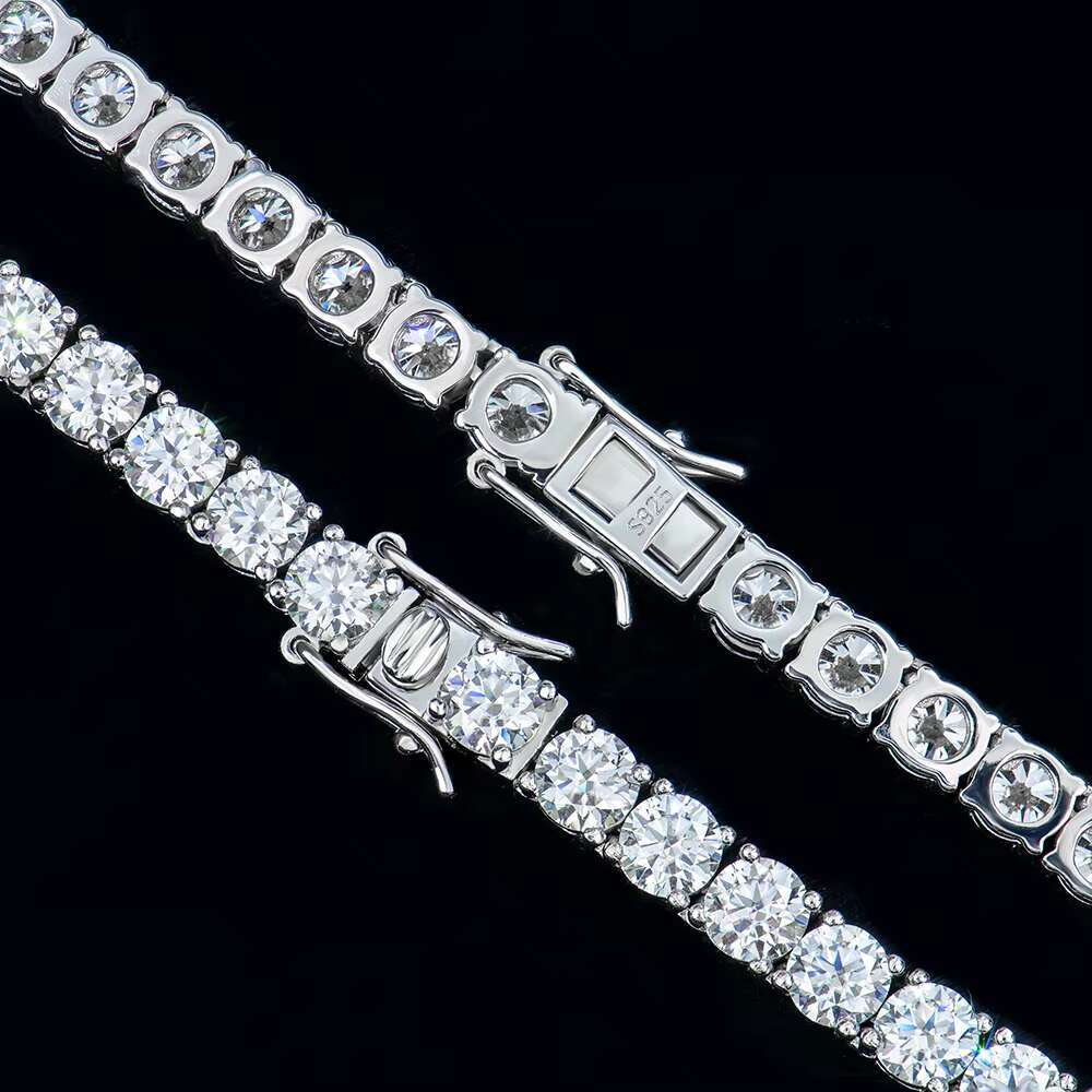 Trendy 5mm Round Brilliant Cut Moissanite 925 Silver Tennis Moissanite Necklace Mens and Omens Hip Hop Fashion Jewelry
