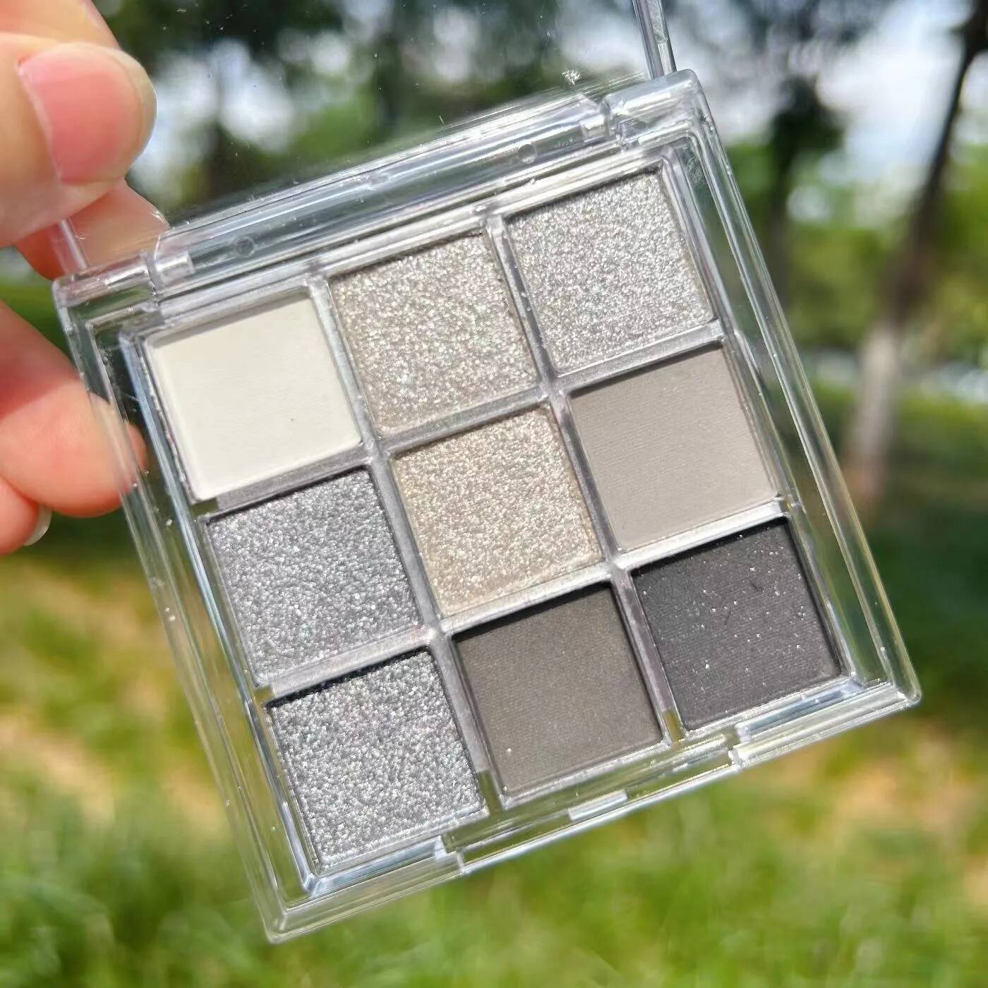 Cement Ash Smoky Eyeshadow Palette Dark Punk Black Metal Pearl 9 Color Eye Shadow Tray White Sier Bright Silkworm Shiny Makeup
