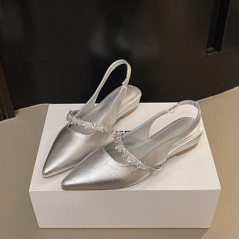 Ddmyoutdoor One Strap Rhinestone Sandals Summer New Fairy Style Closed Toe Half Mules Flat Pointed Single Shoes For Women Outdoor Wear Outdoor Shoes