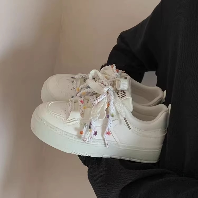 Ddmysports New Leather White Thick Sole Casual Versatile Sneakers To Match Skirts Make Feet Look Smaller Spring And Autumn Women S Shoes Outdoor Shoes