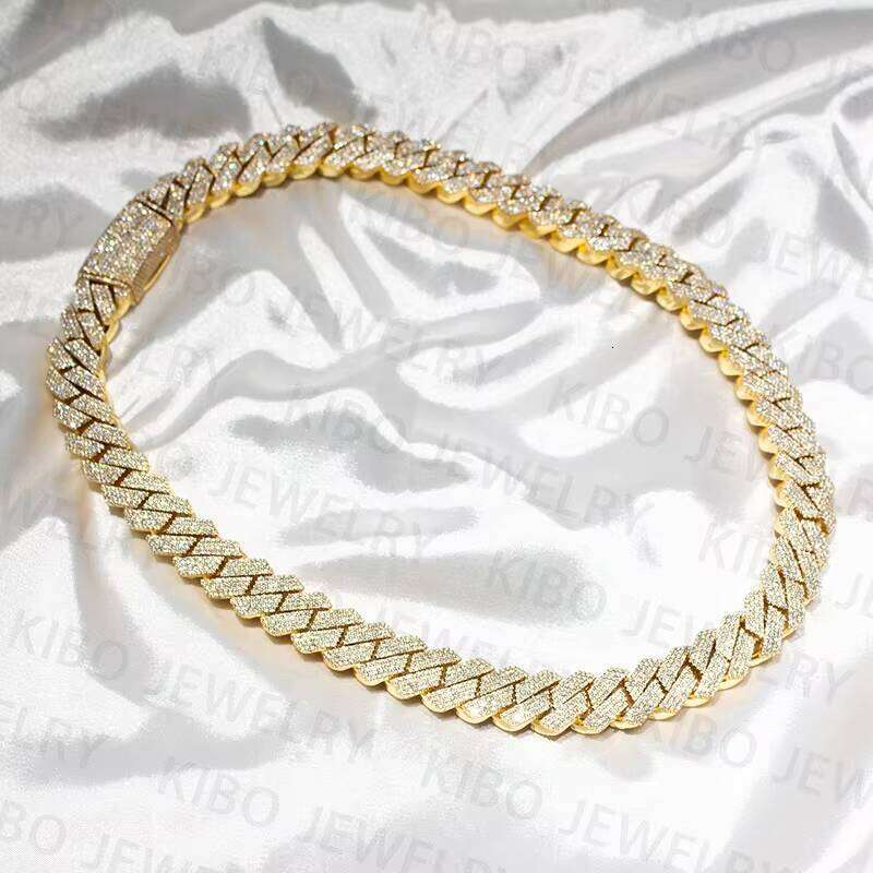 4 Rows Hip Hop Prong Setting Cuban Link Chain VVS Moissanite Dia Necklace