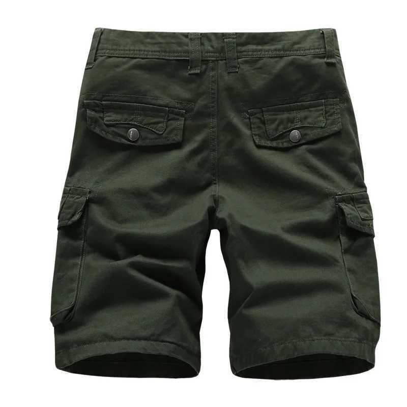 2025 Summer Mens Multi Pocket Military Cargo Shorts Male Cotton Green Mens Casual Tactical Shorts Short Pants No Belt W250614