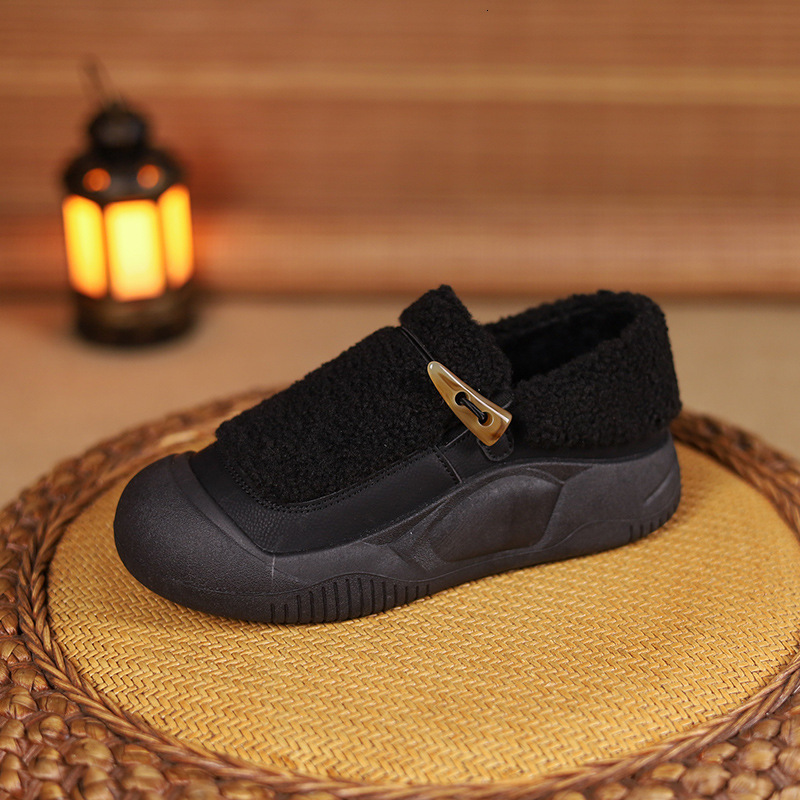 Ddmysports Color Block Thick Soled Lamb Wool Shoes For Women New Autumn And Winter Outdoor Fleece Lined Warm Cotton Slip On Casual Loafers Outdoor Sho