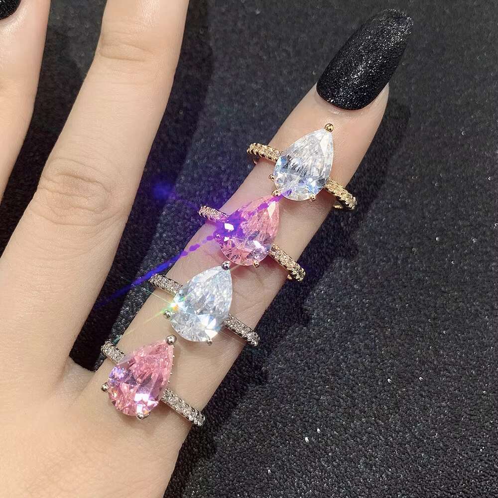 FOXI Solid 925 Sterling Silver Rhodium Plated 4CT Pear Shape VVS D Moissanite Diamond Wedding Bands Aurora Rings Fine Jewelry