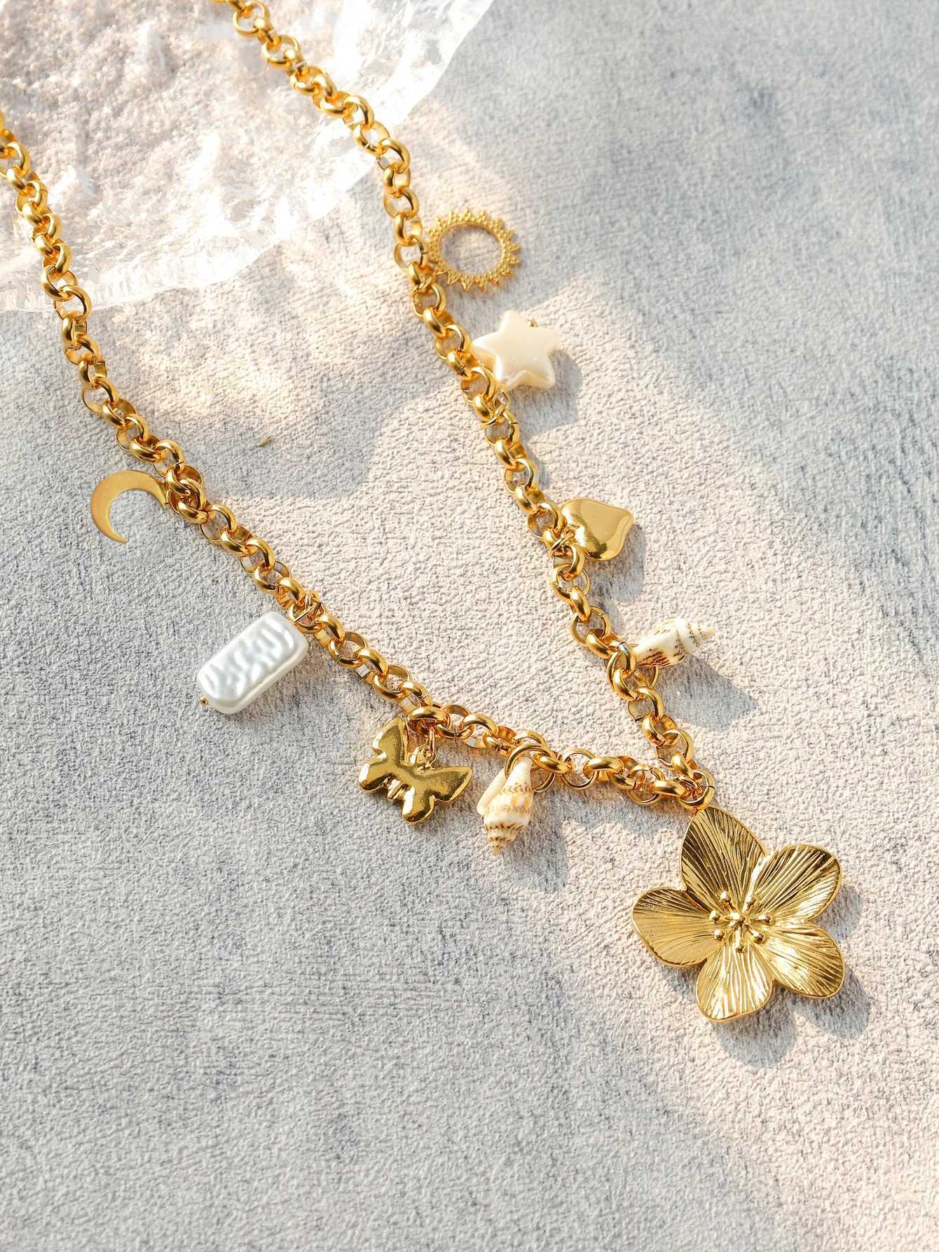 Star Butterfly Moon Flower Shell Pearl Pendant Necklace Stainless Steel Waterproof Fashion Women Jewelry Gold Ornaments Gift Z250614