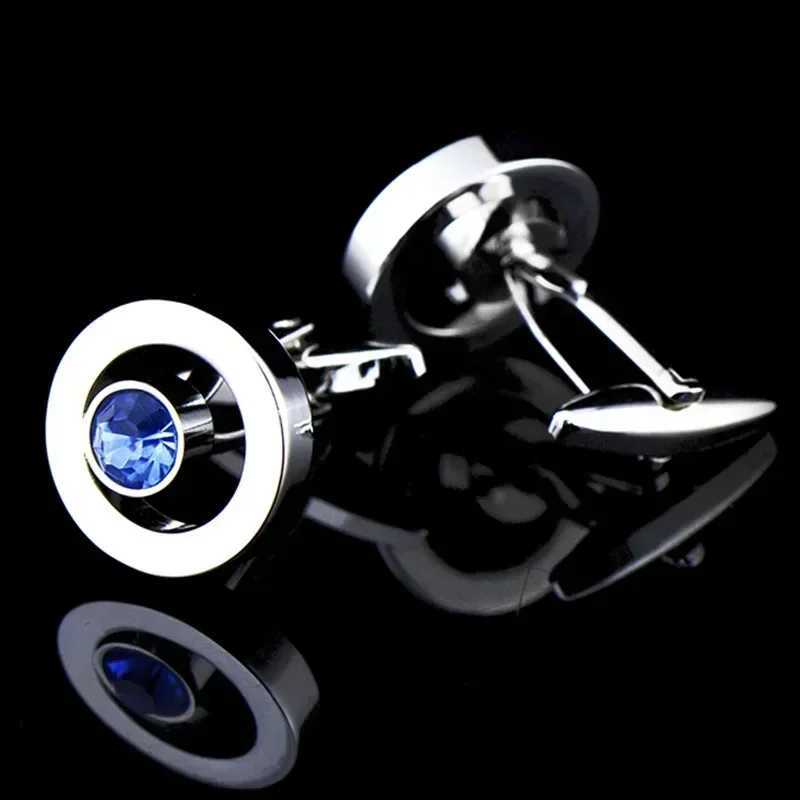 French Shirt Cufflinks Mens and Womens Business Banquet Wedding Speech Gifts Simple High Grade Metal Blue Crystal Cuff Links XJ250614
