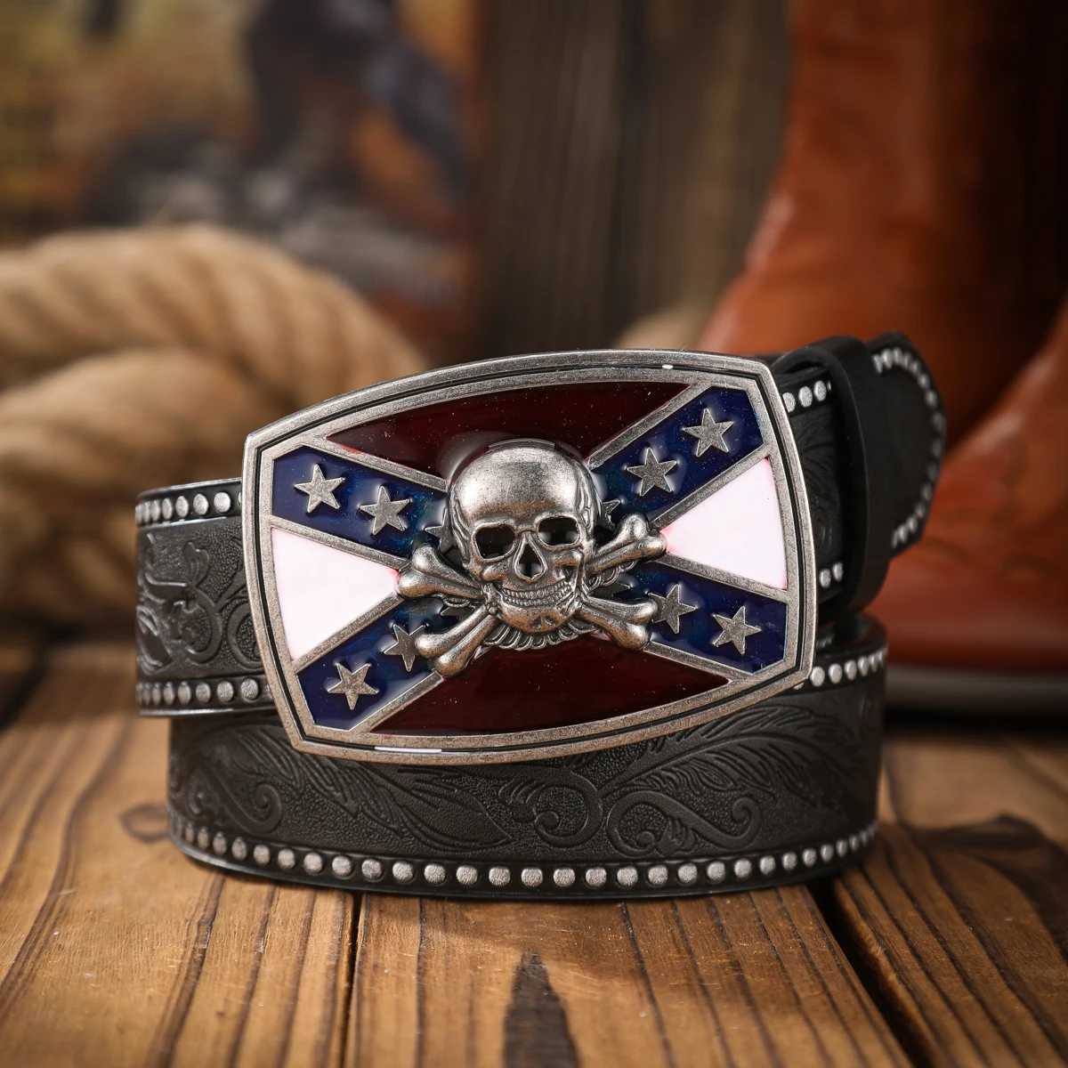 A classic retro PU material embossed belt metal plate buckle men and wen the same daily casual delivery punch nails X2506141