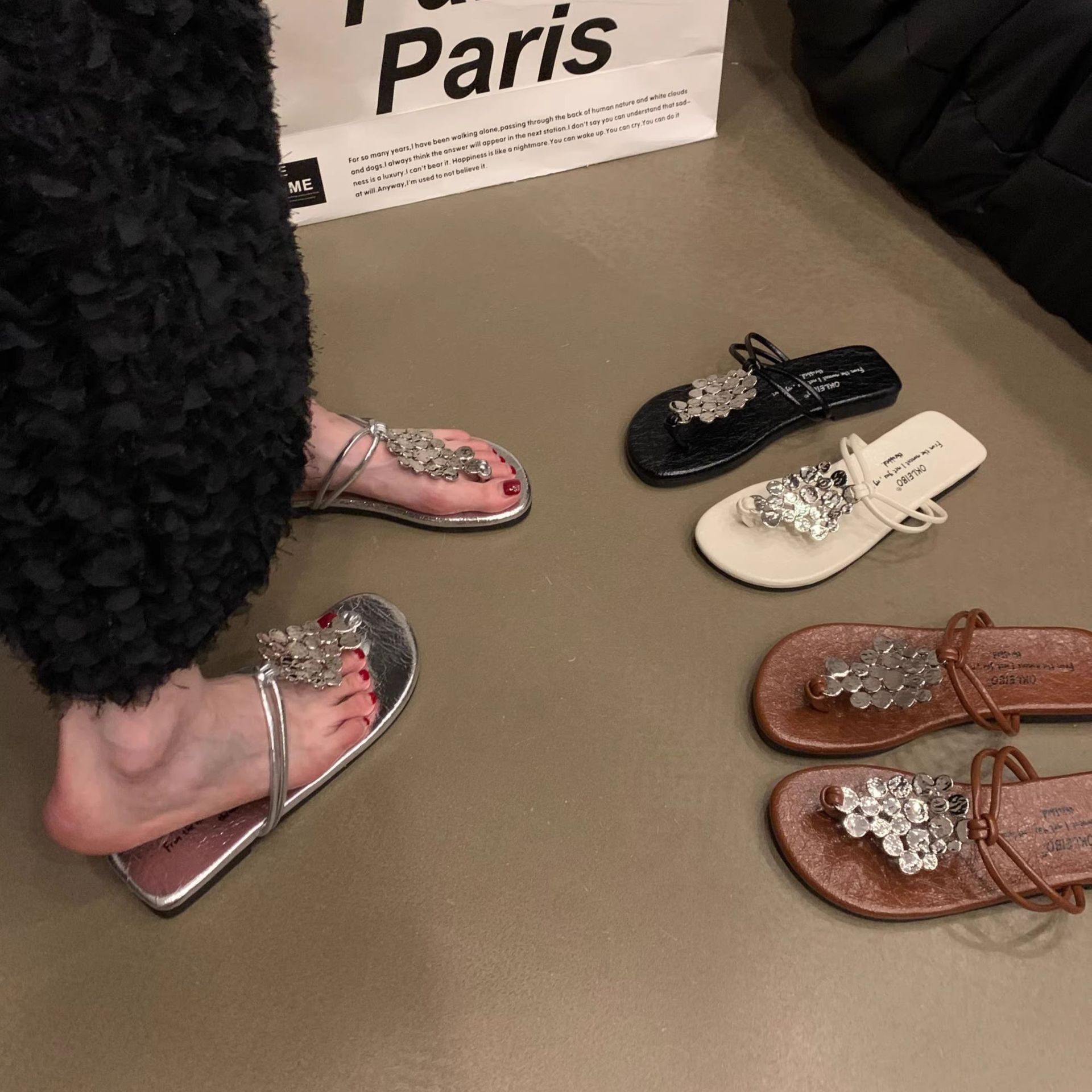 Ddmyoutdoor Ddmyoutdoor Toe Post Spring And Autumn New French Style Design Sense Elegant Outdoor Flat Roman Sandals Women S Shoes Outdoor Shoes