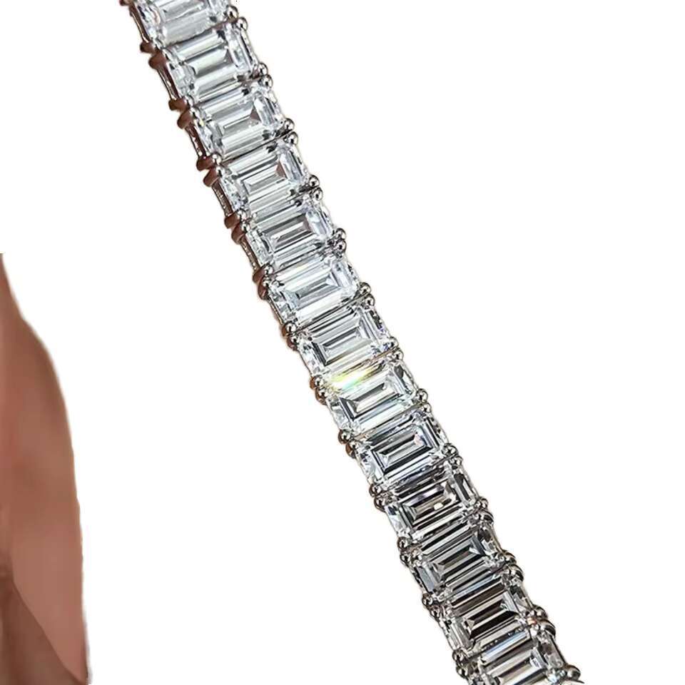 Hip Hop Style Sterling Silver Moissanite Tennis Chain Bracelet Unique Gemstone Jewelry Series