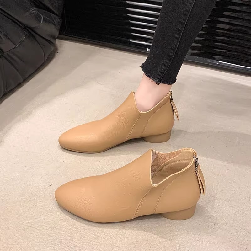 Ddmysports Pointed Toe Ankle For Women New Summer Leather French Style Bare Chunky Heel Soft Sole Martin Spring Autumn Single Boots Outdoor Shoes