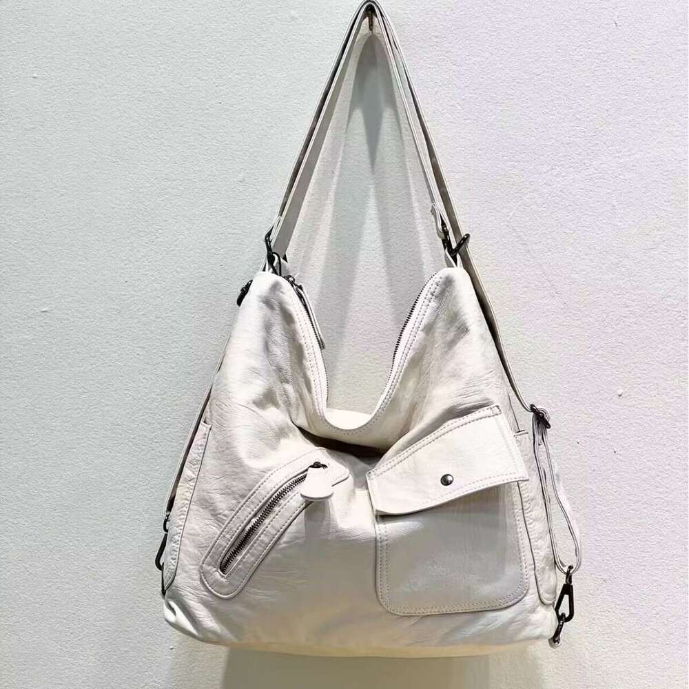 PU Capacity Washed New Women's Trendy Fashion Shoulder Versatile Backpack Soft Leather Crossbody Bag