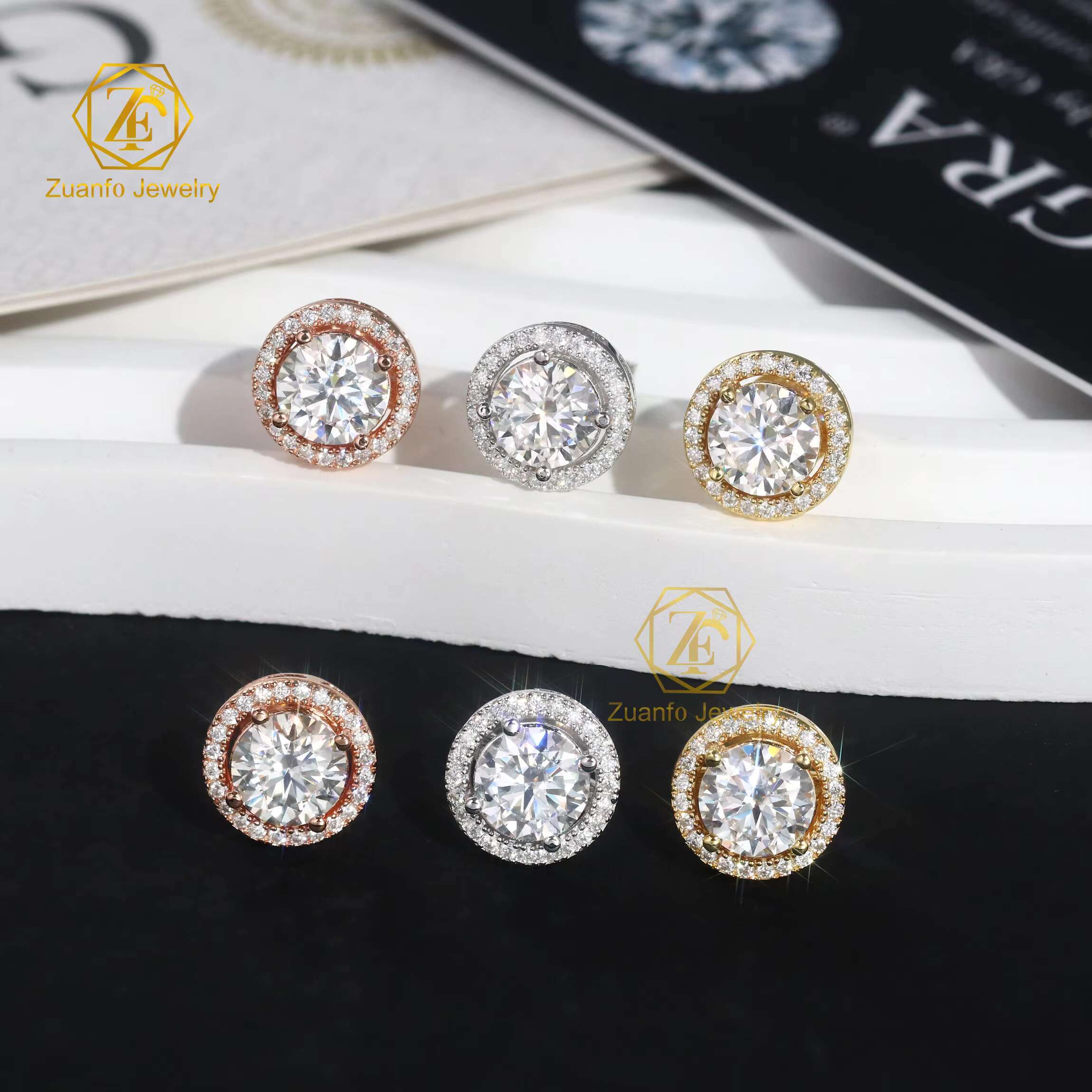 Wholesale RTS 925 Sterling Silver 6.5mm 1CT Moissanite Gold Plated Fine Stud Earrings for Men and Women Great Gift Idea
