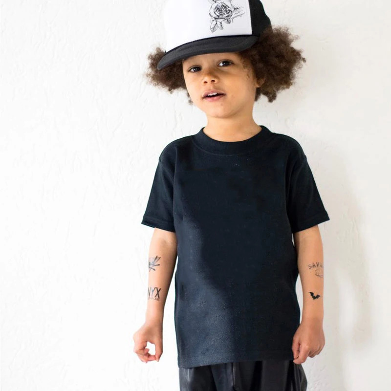 T shirt For Kids Cotton Short Sleeve Boy Shirts Girl Tshirt Solid Color Black White Gray Childrens Clothing 210 Year 250604z