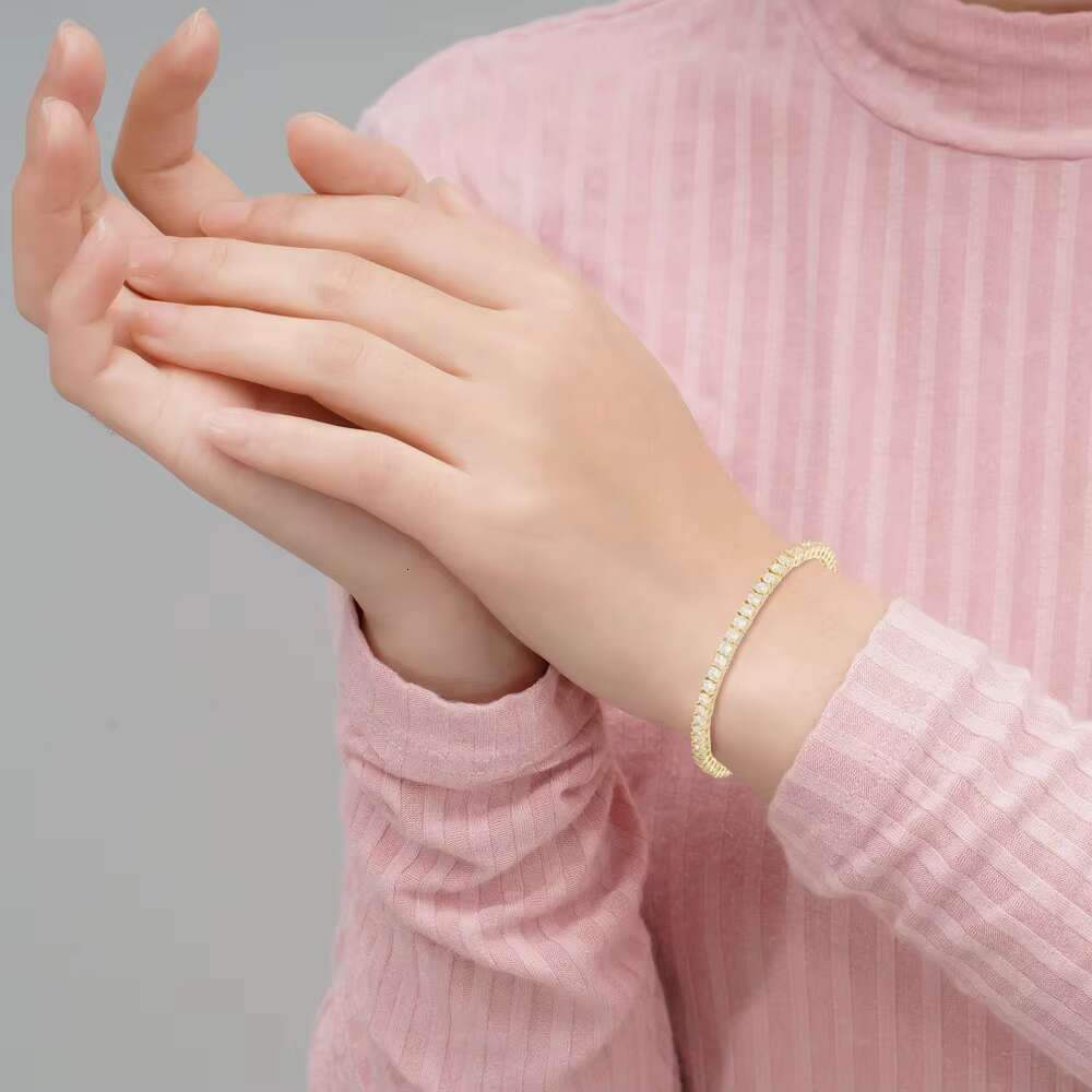 High Quality 925 Sterling Silver Inlaid Round Crystal Zircon Full Diamond Bracelet Female Classic Moissanite Tennis Bracelet