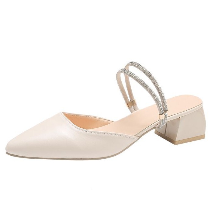 Ddmyoutdoor New Spring Summer Closed Toe Sandals For Women Mid Heel Chunky Fairy Style Fashion Rhinestone Two Way Wear Slippers S Shoes Outdoor Shoes