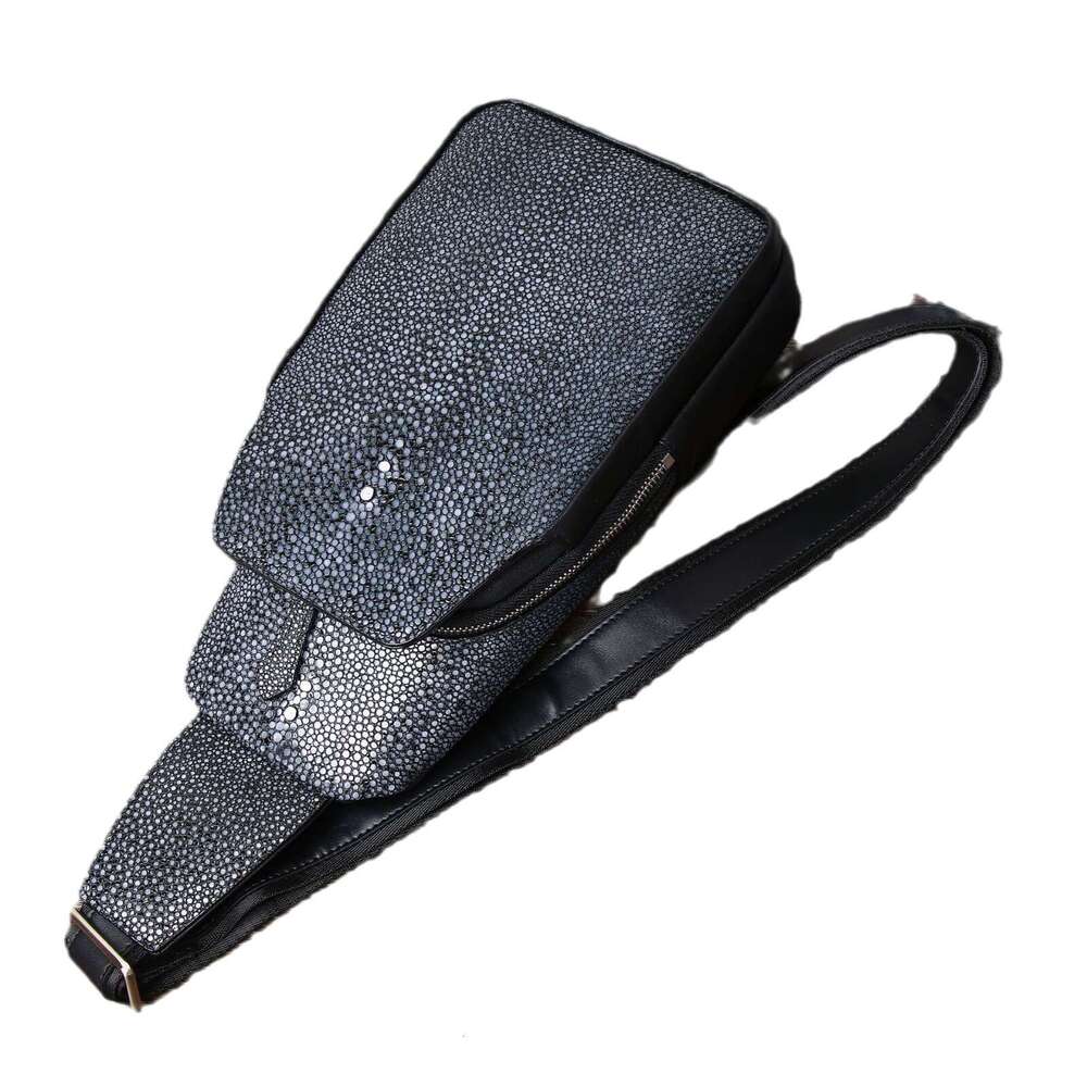 Smooth Fish New Pearl Pattern Chest Classic Outdoor Crossbody Genuine Leather Men's Bag