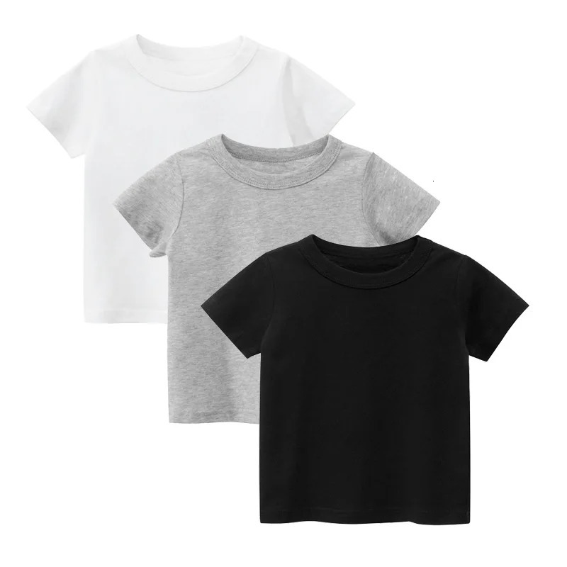 T shirt For Kids Cotton Short Sleeve Boy Shirts Girl Tshirt Solid Color Black White Gray Childrens Clothing 210 Year 250604z