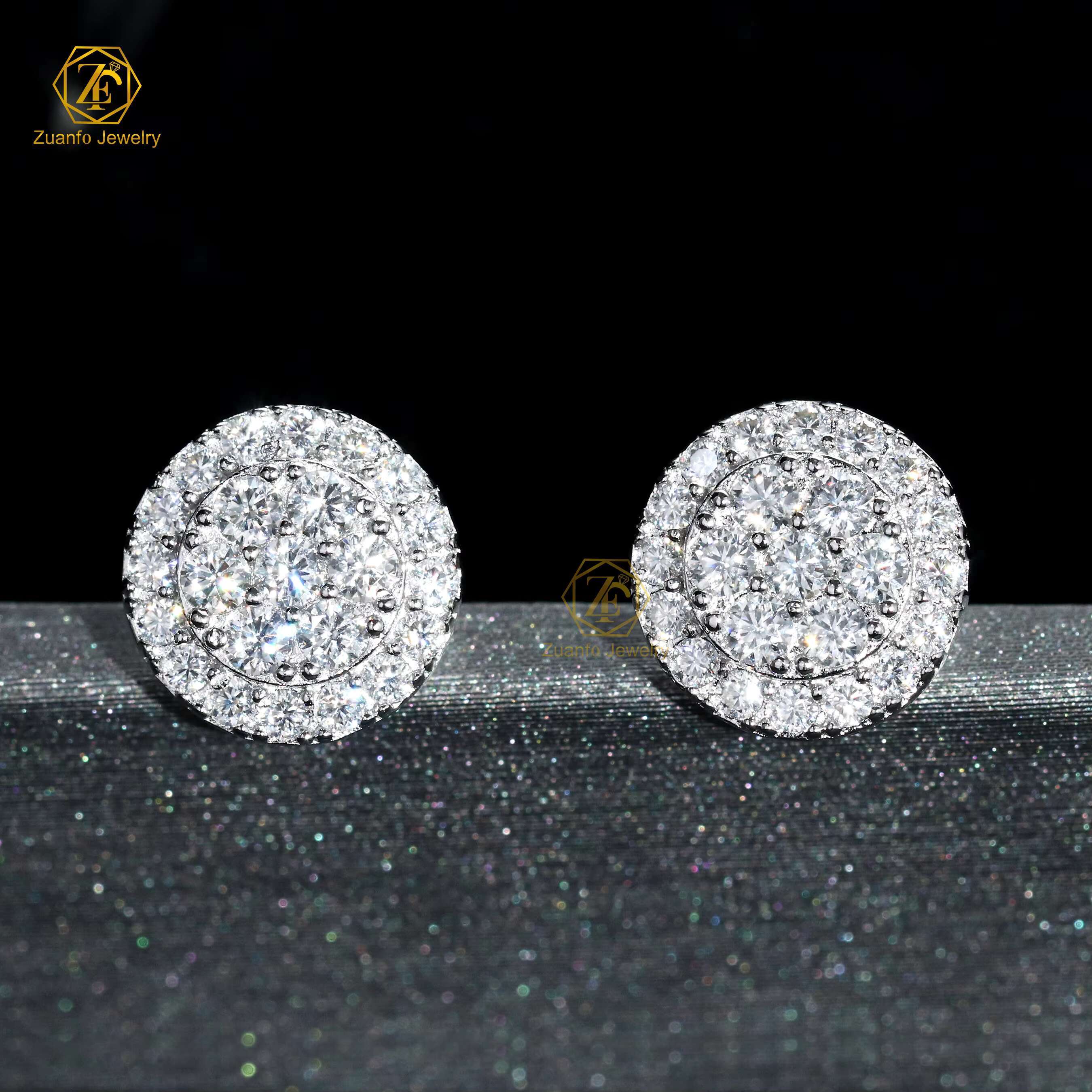 Wholesale Iced Out 925 Sterling Silver Flower Earrings Hiphop Style VVS Diamond Moissanite Stud Earrings for Men Women