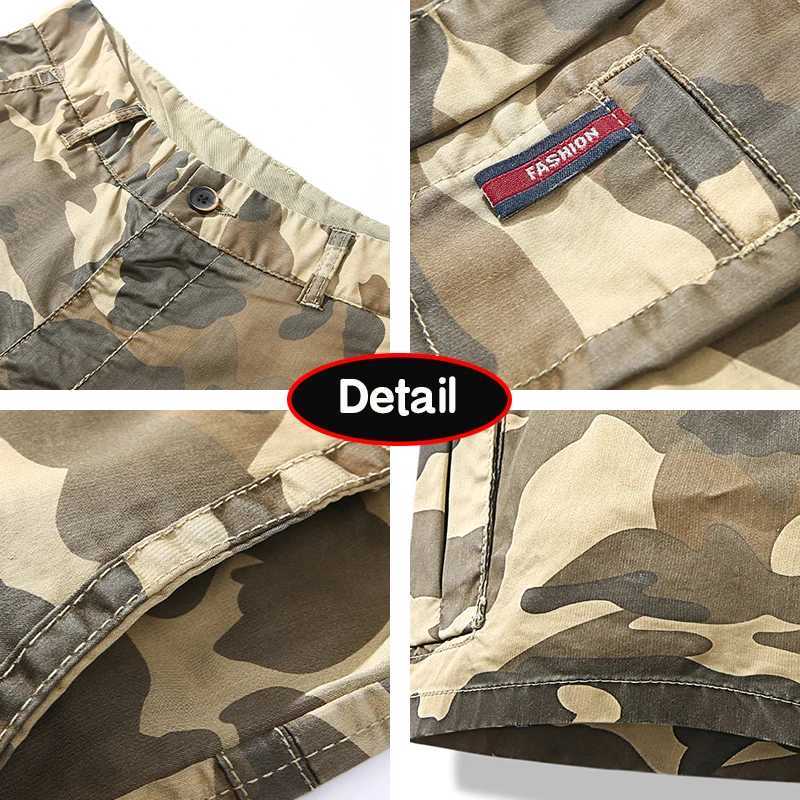 Men Summer Outdoor Leisure Camouflage Solid Cargo Shorts Men Cotton Loose Buttons Comfortable Straight Fashion Design Short MaleW250614