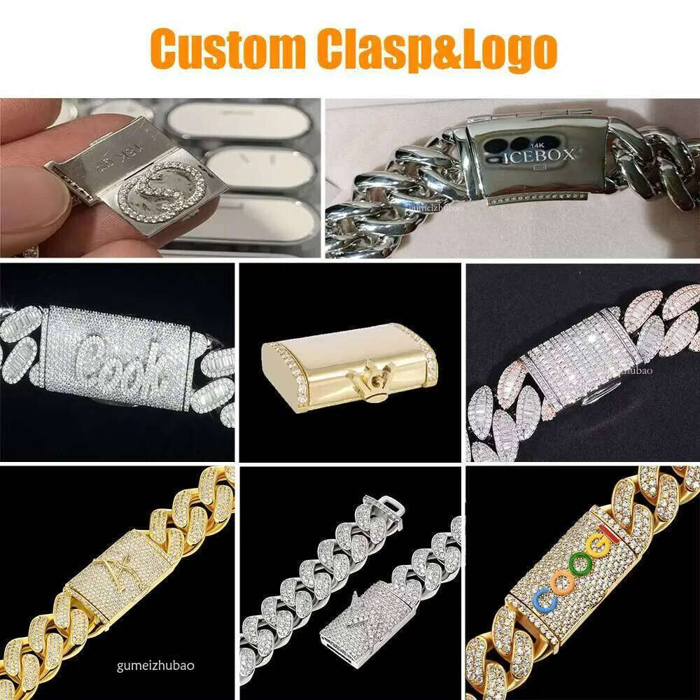 20mm Real Sterling Sier Hand Setting Moissanite Vvs Dia Cuban Link Chain Necklace with Box Clasp