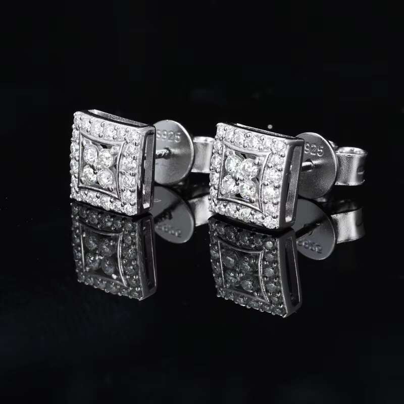 S925 Silver Moissanite Square Earrings Simple Classic Fashion Hip Hop Earrings Stock Available Wholesale